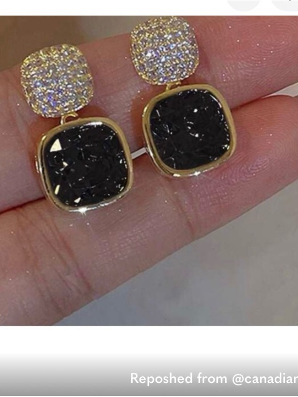 Gold Plated Black Crystal Drop Earrings with Pave Tops - Picture 4 of 4